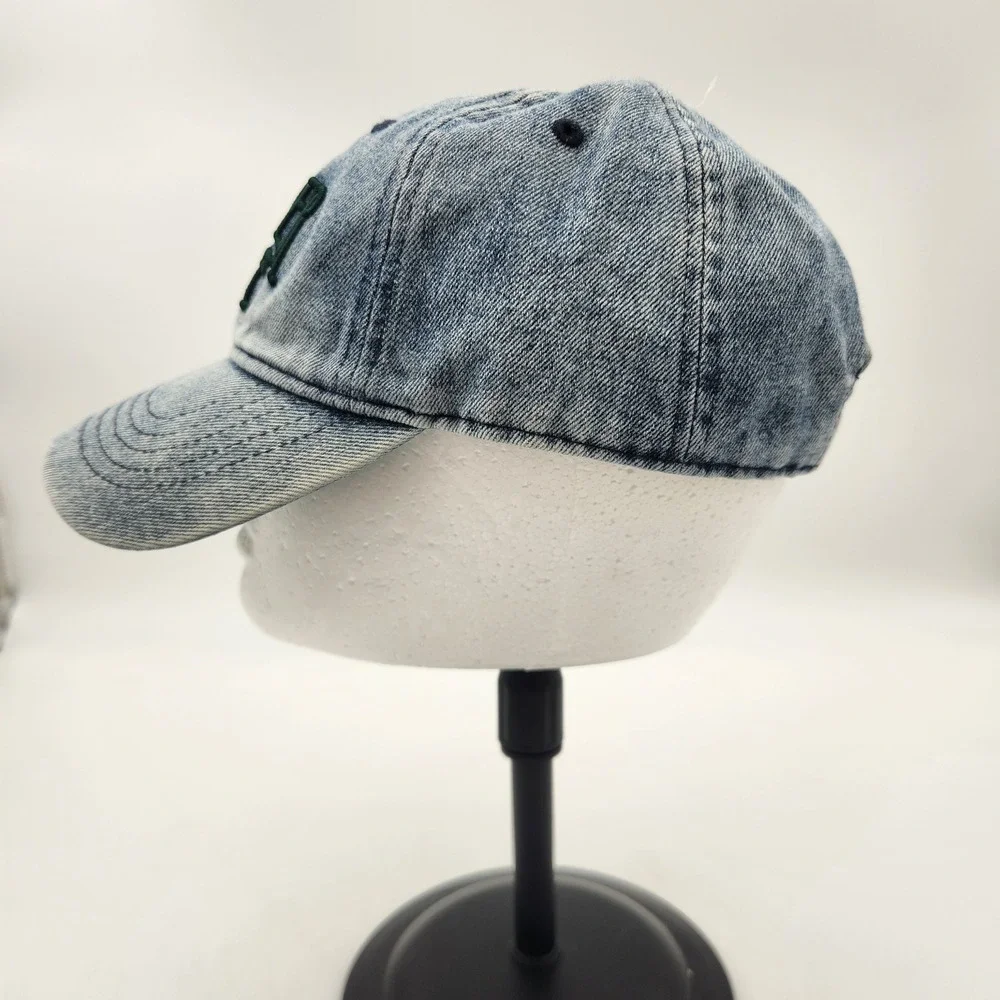 Wanderlust Embroidered‎ Acid Wash Denim Baseball Cap Blue Green Adjustable NEW